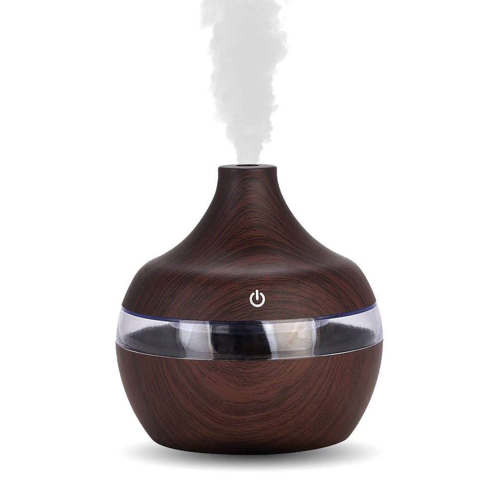 300ml USB Humidifier, Wood Grain USB Humidifier with LED Colorful Night Light Ultrasonic Essential Oil Diffusers for Home Office Bedroom Yoga Spa.