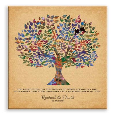 11x14 Mounted Canvas Art Print - Mother of Bride Personalized Gift from Groom Wedding Tree - With Gift Wrapping LTC-C1259