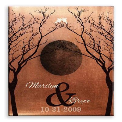 11x14 Mounted Canvas Art Print - Bare Trees Moon Winter Wedding Faux Copper Personalized Gift - With Gift Wrapping LTC-C1307