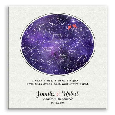 11x14 Mounted Canvas Art Print - 6 Year, Amethyst Gift, Purple Anniversary, Custom Star Map, Night Sky - With Gift Wrapping LTC-C1754