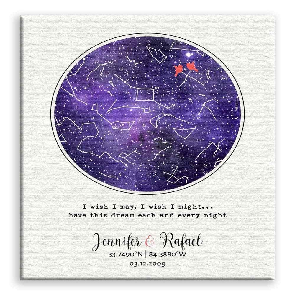 11x14 Mounted Canvas Art Print - 6 Year, Amethyst Gift, Purple Anniversary, Custom Star Map, Night Sky - With Gift Wrapping LTC-C1754