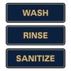 All Quality Standard WASH RINSE SANITIZE Set of 3 Bay Sink Signs - Restaurant & Commercial Kitchen Sink Signs - Easy to Install - Blue/Gold (Large) view 1