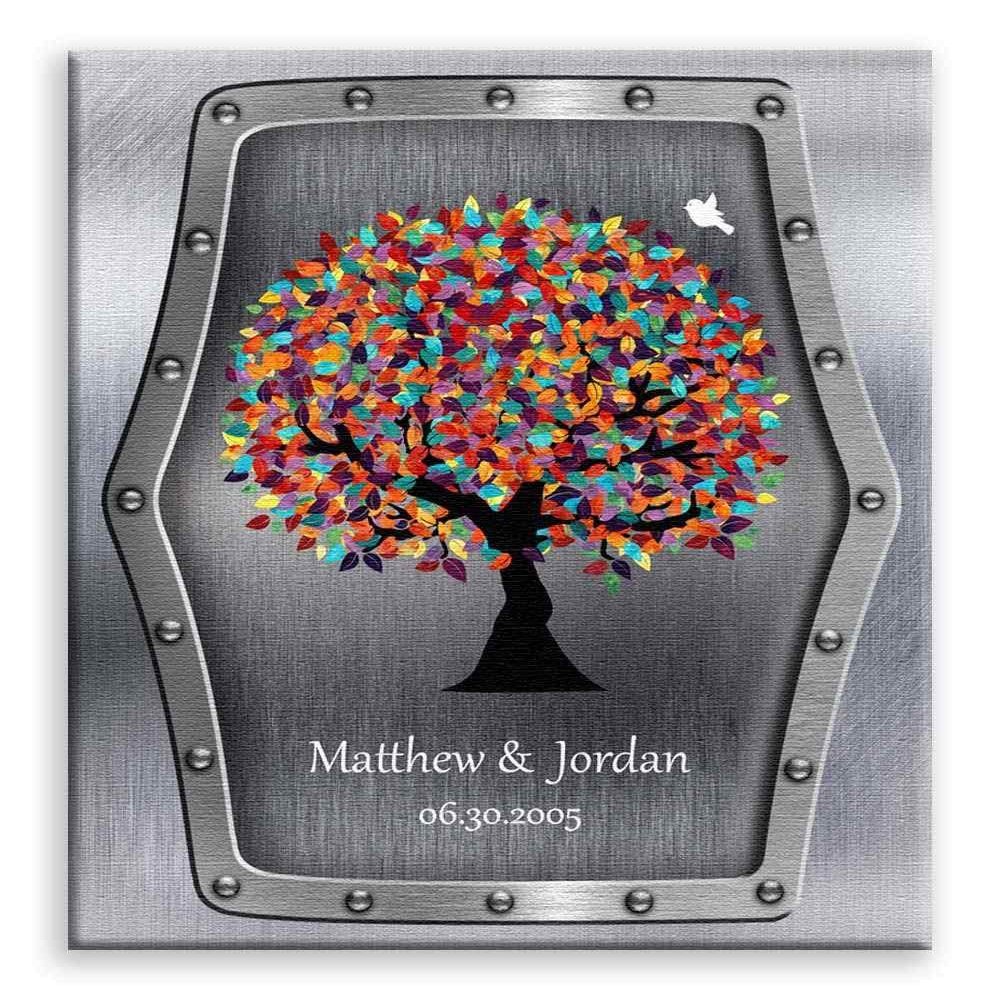 11x14 Mounted Canvas Art Print - 11th Wedding Anniversary Faux Steel Colorful Spring Tree Marriage - With Gift Wrapping LTC-C1376