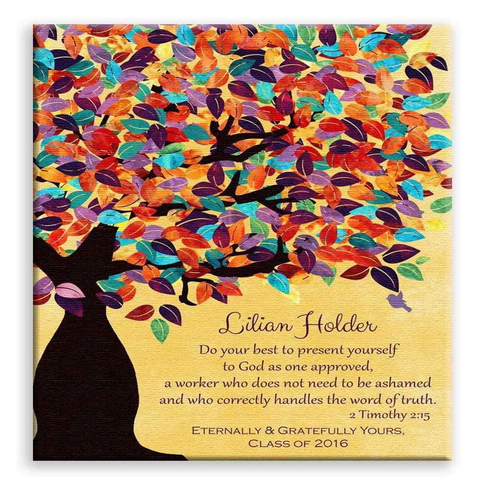 11x14 Mounted Canvas Art Print - Timothy 2:15 Personalized Watercolor Tree Gift for Teacher - With Gift Wrapping LTC-C1231