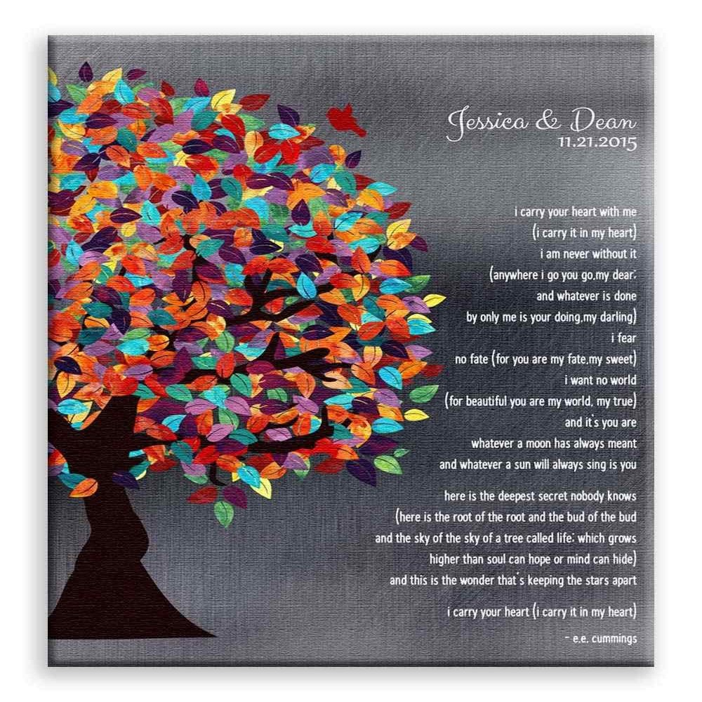 11x14 Mounted Canvas Art Print - E.E. Cummings Poem I Carry Your Heart with Me - With Gift Wrapping LTC-C1291