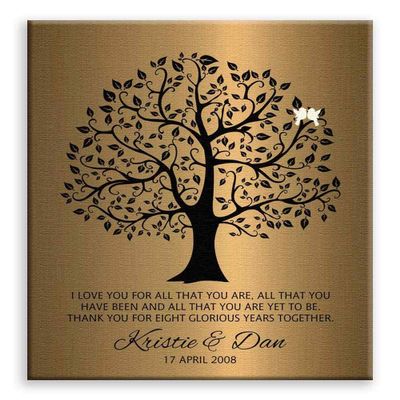 11x14 Mounted Canvas Art Print - 8 Year Anniversary Personalized Wedding Tree Gift Faux Brass Bronze - With Gift Wrapping LTC-C1378