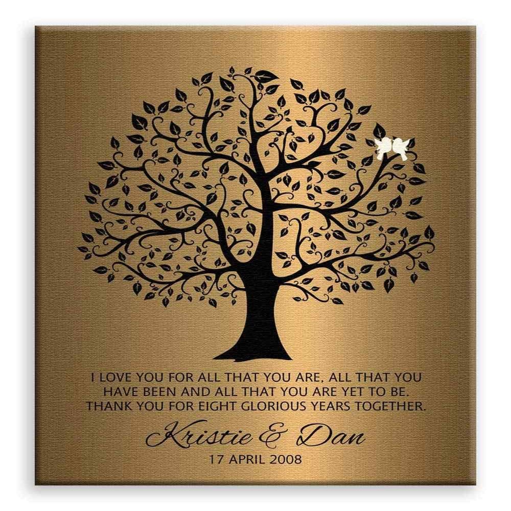 11x14 Mounted Canvas Art Print - 8 Year Anniversary Personalized Wedding Tree Gift Faux Brass Bronze - With Gift Wrapping LTC-C1378
