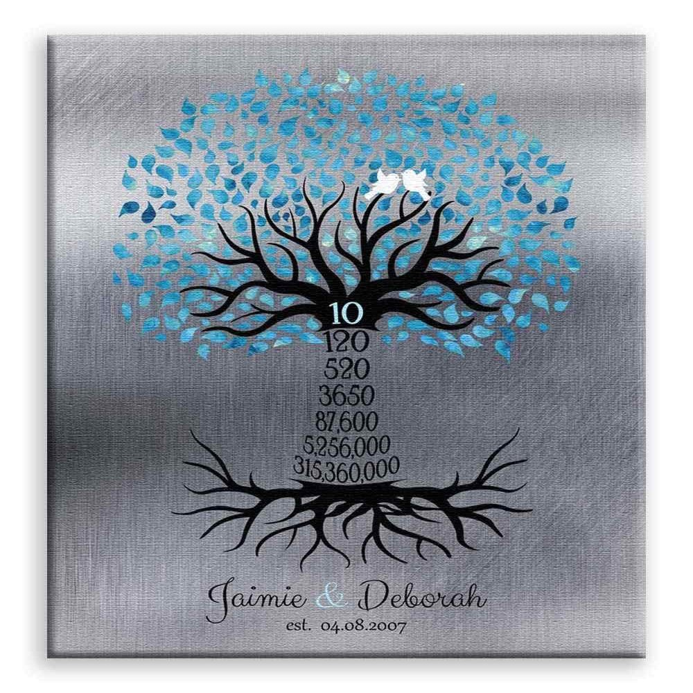11x14 Mounted Canvas Art Print - 10 Year Anniversary Gift for Couple Personalized Family Countdown Tree Roots - With Gift Wrapping LTC-C1440