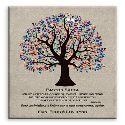 11x14 Mounted Canvas Art Print - Personalized Pastor Gift Bible Verse 6:10 Watercolor Tree Hebrew Wedding Day - With Gift Wrapping LTC-C1494