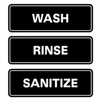 All Quality Standard WASH RINSE SANITIZE Set of 3 Bay Sink Signs - Restaurant & Commercial Kitchen Sink Signs - Easy to Install - Black (Large)