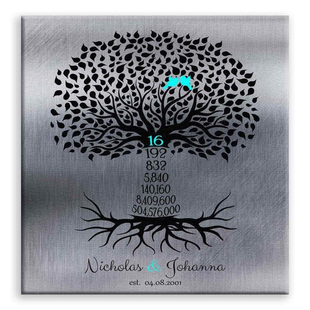 11x14 Mounted Canvas Art Print - 16 Year Anniversary Date Sign Gift Personalized Family Countdown Family Tree - With Gift Wrapping LTC-C1446