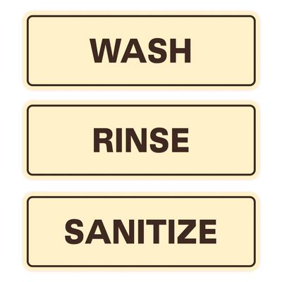 All Quality Standard WASH RINSE SANITIZE Set of 3 Bay Sink Signs - Restaurant & Commercial Kitchen Sink Signs - Easy to Install - Ivory/Dark Brown (Large)