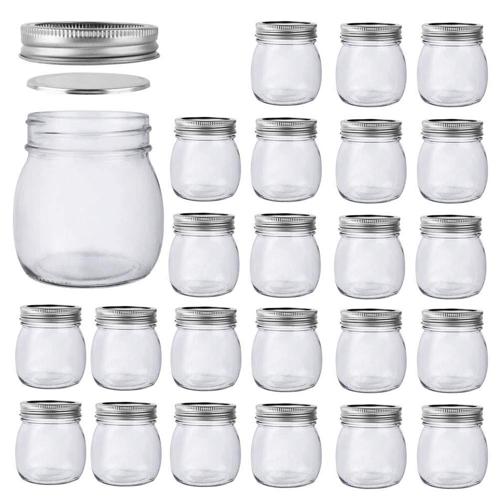 10 oz Mason Jars, 24 Pack 300ml Glass Canning Jars with Regular Mouth Lids, Glass Jars Storage Containers for Overnight Oats, Jam, Jelly, Honey, Beans, Spice, Wedding Party Favors, Shower Favors