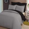 LINEN CLUB BEDDING Soft Luxurious 3-Piece Quilt Reversible Duvet Set with Corner Ties 100% Cotton 400 Thread Count Comforter Cover Set Solid (Twin/Twin XL, Silver & Black) view 1