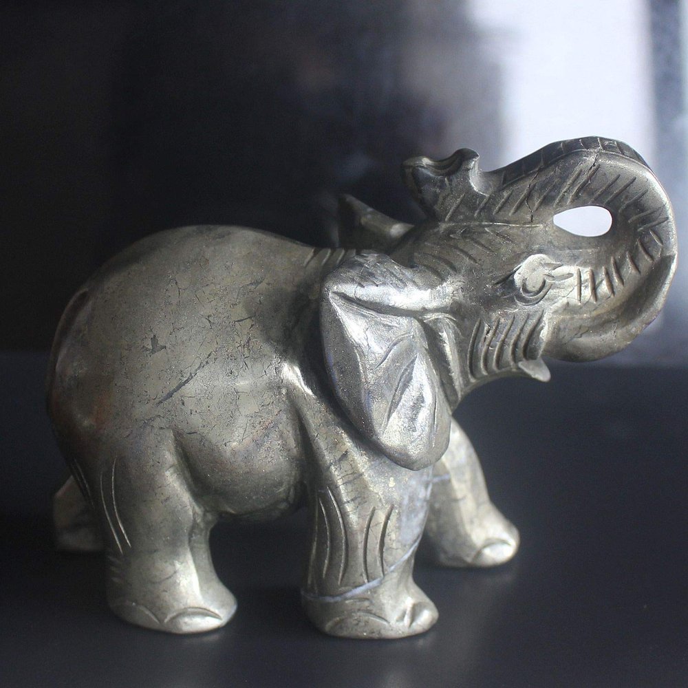 4.4 Hand Carved Pyrite Elephant Figurine Animal Carving