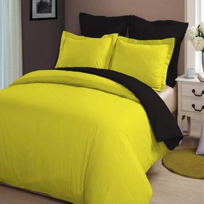 LINEN CLUB BEDDING Soft Luxurious 3-Piece Quilt Reversible Duvet Set with Corner Ties 100% Cotton 400 Thread Count Comforter Cover Set Solid (Twin/Twin XL, Yellow & Black)