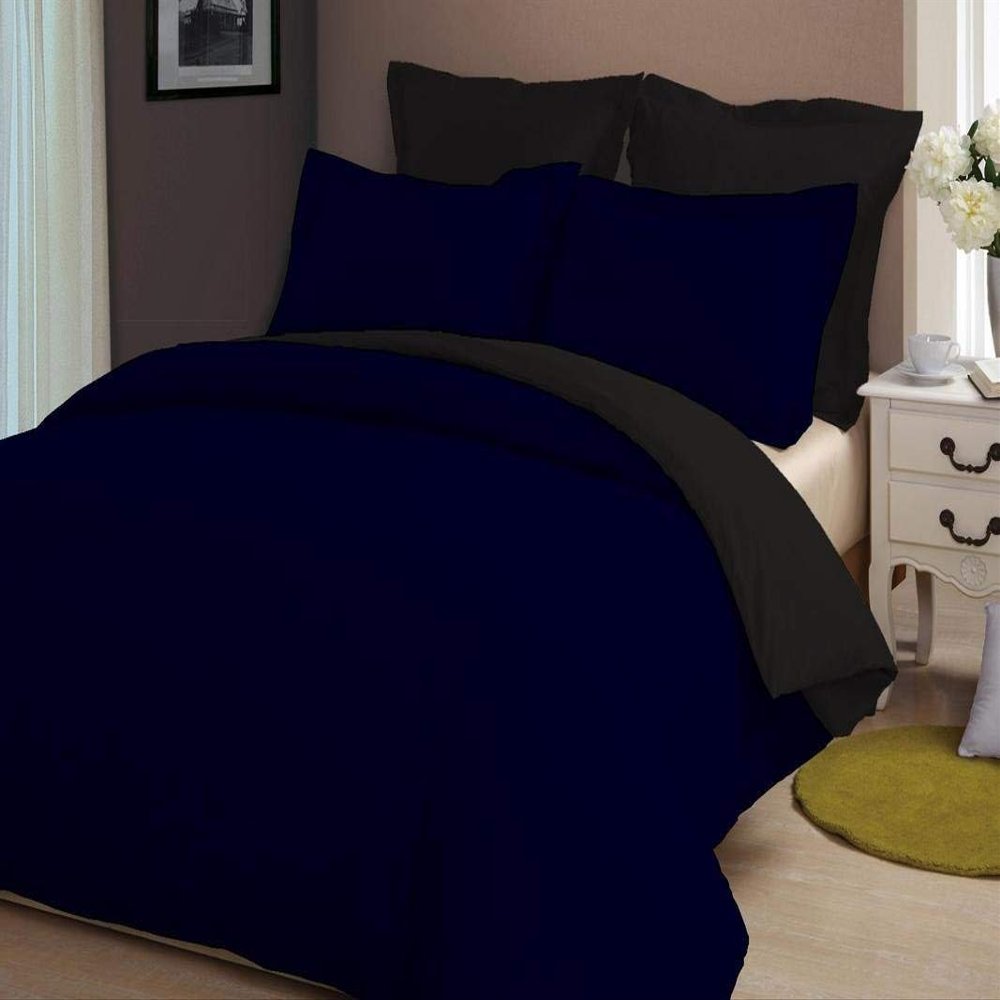 LINEN CLUB BEDDING Soft Luxurious 3-Piece Quilt Reversible Duvet Set with Corner Ties 100% Cotton 400 Thread Count Comforter Cover Set Solid (Twin/Twin XL, Royal Blue & Black)