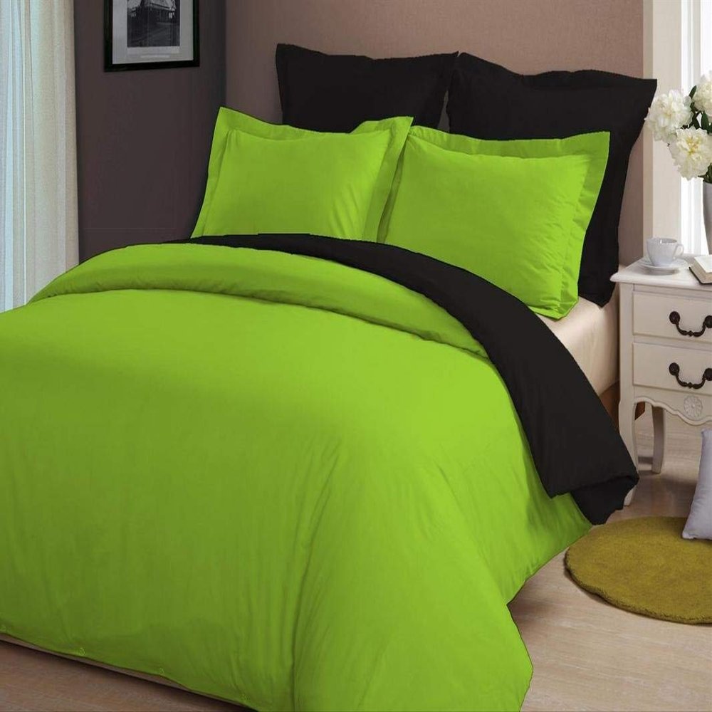 LINEN CLUB BEDDING Soft Luxurious 3-Piece Quilt Reversible Duvet Set with Corner Ties 100% Cotton 400 Thread Count Comforter Cover Set Solid (Twin/Twin XL, Black & Sage)