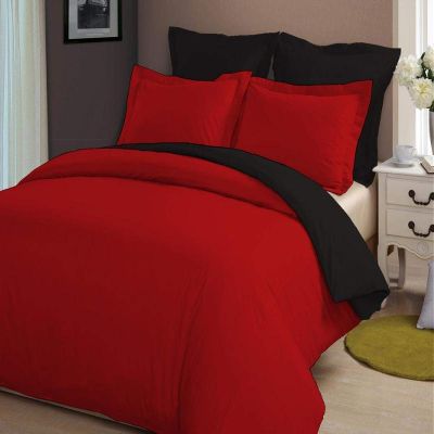 LINEN CLUB BEDDING Soft Luxurious 3-Piece Quilt Reversible Duvet Set with Corner Ties 100% Cotton 400 Thread Count Comforter Cover Set Solid (Twin/Twin XL, Burgundy & Black)