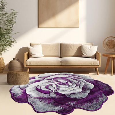 Rose Rug 2ft Round Area Rugs Cute Plush Flower Shaped Rug Circle Girly for Bedroom Floor Living Room Carpet 304 Purple
