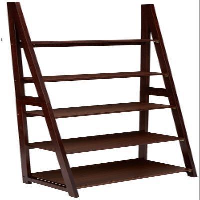 Amazon Basics 5-Tier Ladder Bookshelf Storage Organizer, Tall Bookcase for Small Space, Solid Rubberwood Frame, Modern Display Shelf, Espresso Finish, 14" D x 24.8" W x 70.1" H
