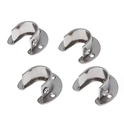 YUEWO 4PCS U Stainless Steel Closet Pole Sockets- Closet Rod End Supports, Flange Set Rod Holder With Screws For Closet Curtain (U Shaped)