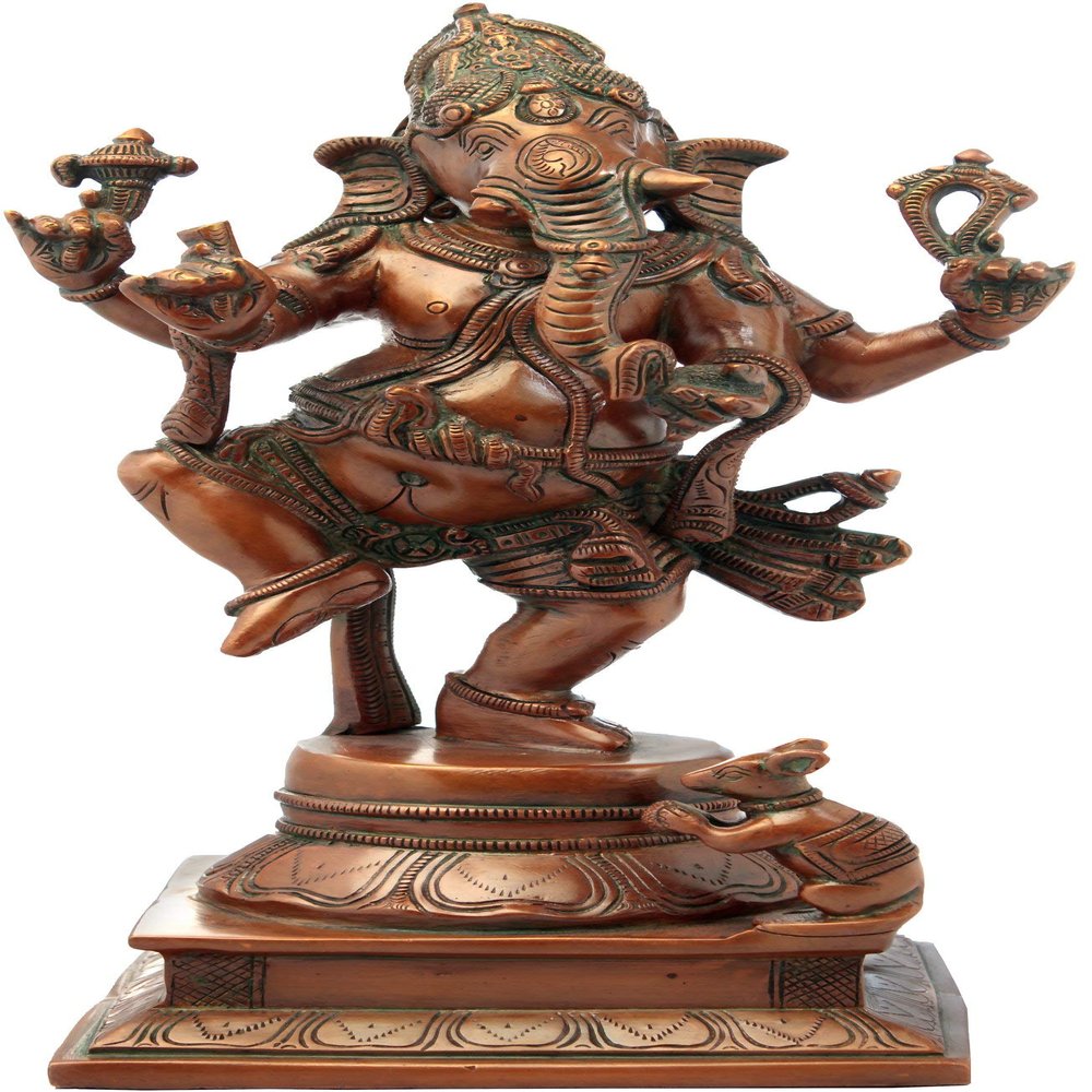 Exotic India Nritya Ganesha - Brass Statue - Color Chola Color