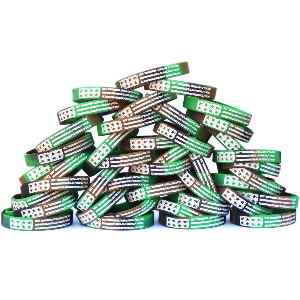 SayitBands One Hundred (100) Camo Vintage Flag Wristband Bracelets