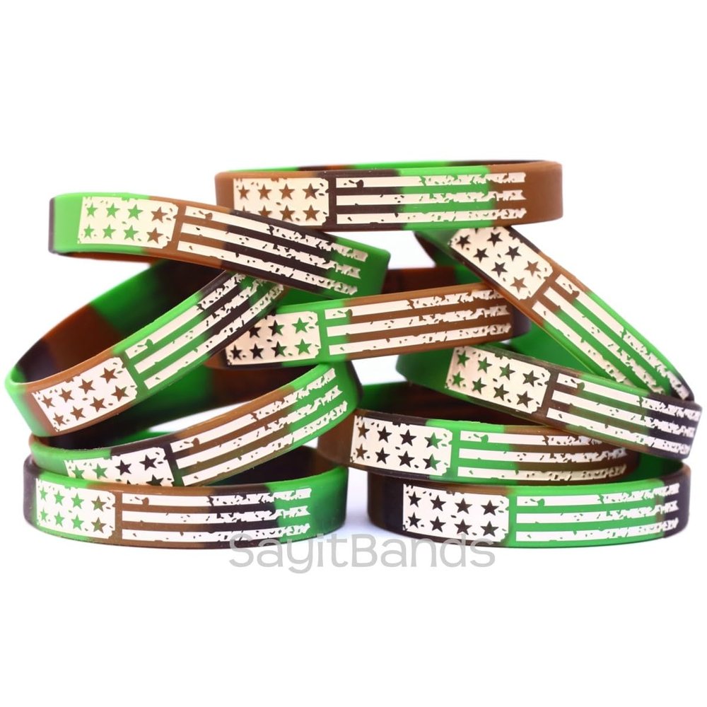 SayitBands Ten (10) Camo Vintage Flag Wristband Bracelets
