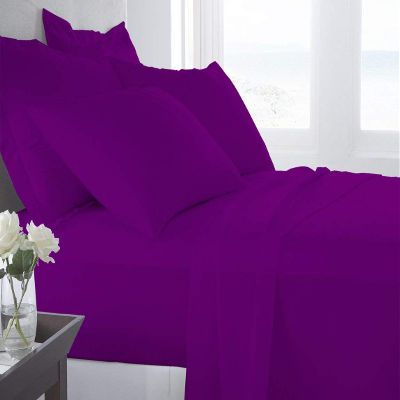 Taj Linens Cotton Bedsheets Set - Comfortable Fabric 400 Thread Count 100% Cotton 4-Piece Sheet Set 15 Inch Deep Pocket Solid (Short Queen, Purple)