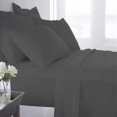 Cotton Bedsheets Set - Comfortable Fabric 400 Thread Count 100% Cotton 4-Piece Sheet Set 15 Inch Deep Pocket Solid (Cal-King, Dark Grey)