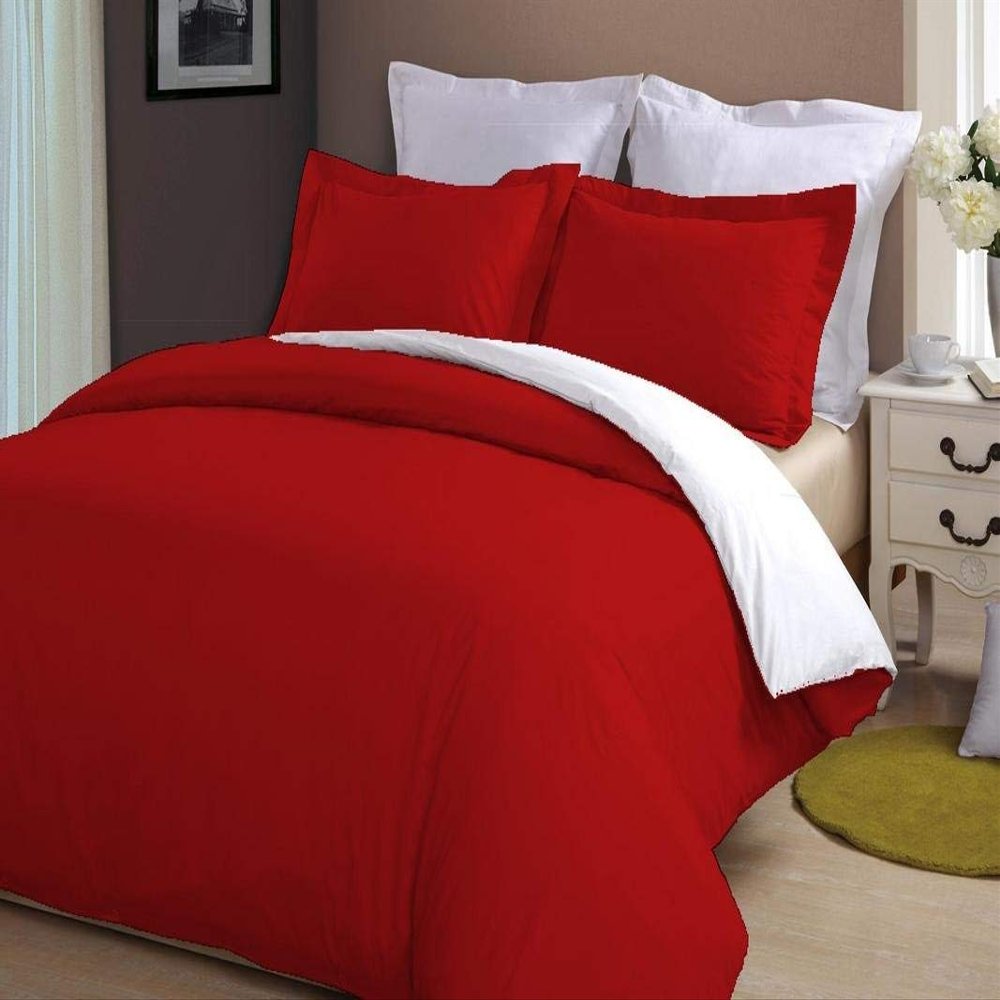 LINEN CLUB BEDDING Soft Luxurious 3-Piece Quilt Reversible Duvet Set with Corner Ties 100% Cotton 400 Thread Count Comforter Cover Set Solid (Twin/Twin XL, Burgundy & White)