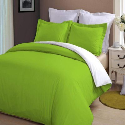 LINEN CLUB BEDDING Soft Luxurious 3-Piece Quilt Reversible Duvet Set with Corner Ties 100% Cotton 400 Thread Count Comforter Cover Set Solid (Twin/Twin XL, White & Sage)