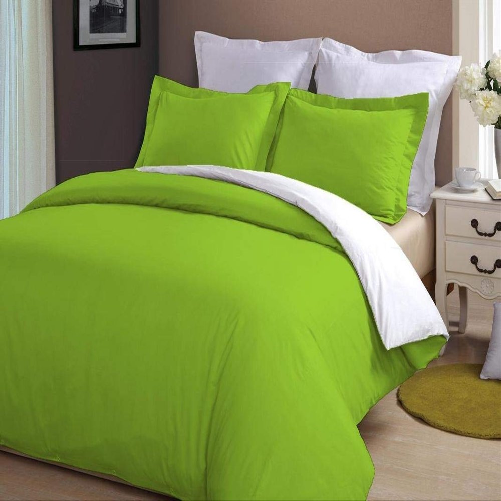 LINEN CLUB BEDDING Soft Luxurious 3-Piece Quilt Reversible Duvet Set with Corner Ties 100% Cotton 400 Thread Count Comforter Cover Set Solid (Twin/Twin XL, White & Sage)