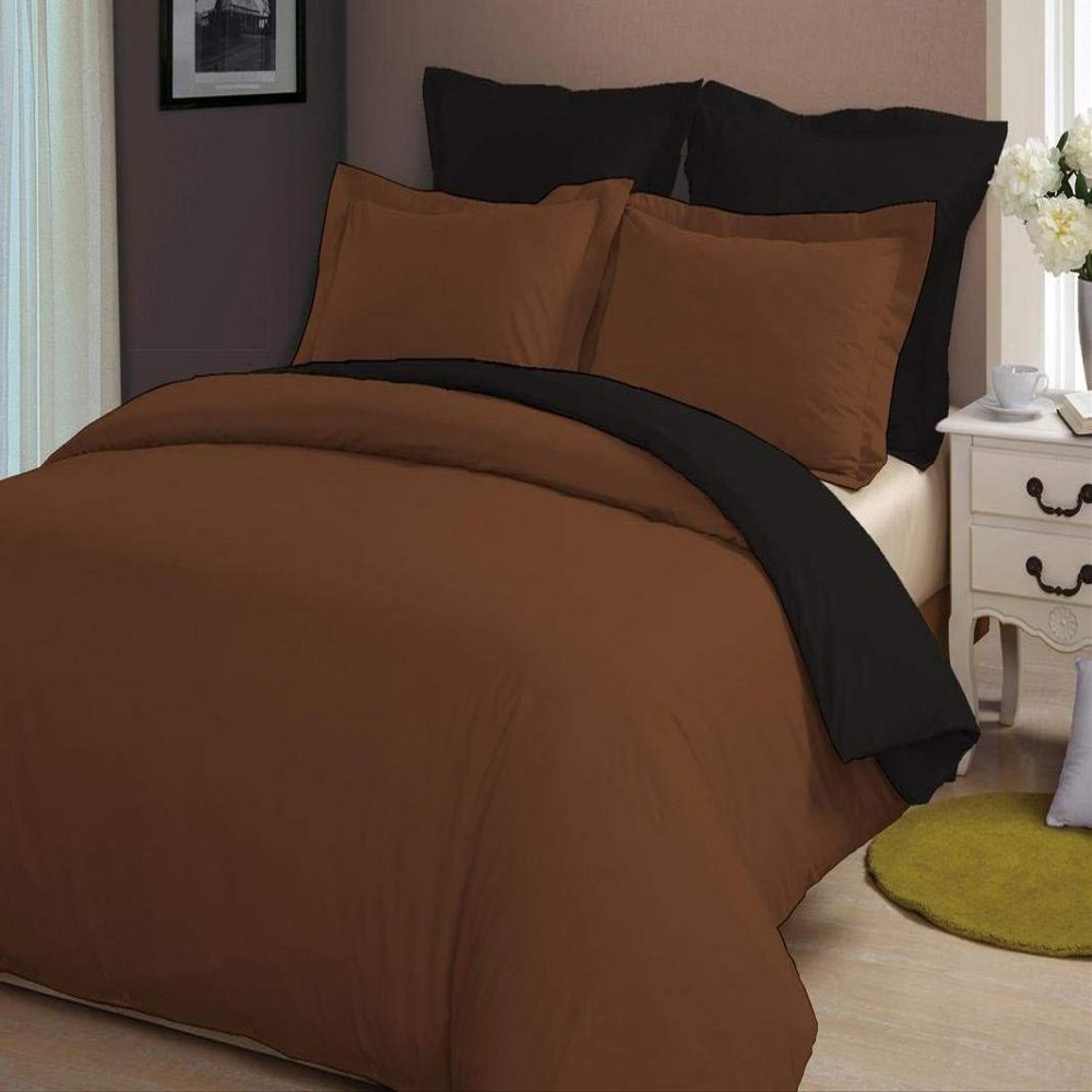 LINEN CLUB BEDDING Soft Luxurious 3-Piece Quilt Reversible Duvet Set with Corner Ties 100% Cotton 400 Thread Count Comforter Cover Set Solid (Twin/Twin XL, Chocolate & Black)