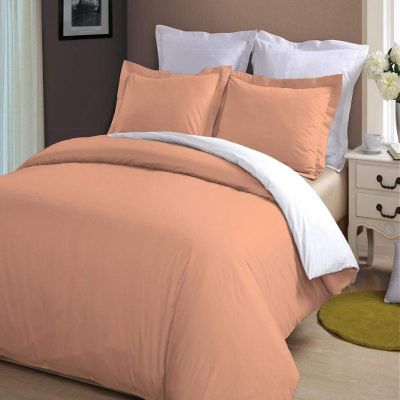 LINEN CLUB BEDDING Soft Luxurious 3-Piece Quilt Reversible Duvet Set with Corner Ties 100% Cotton 400 Thread Count Comforter Cover Set Solid (Twin/Twin XL, Peach & White)