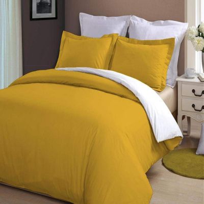 LINEN CLUB BEDDING Soft Luxurious 3-Piece Quilt Reversible Duvet Set with Corner Ties 100% Cotton 400 Thread Count Comforter Cover Set Solid (Twin/Twin XL, Gold & White)