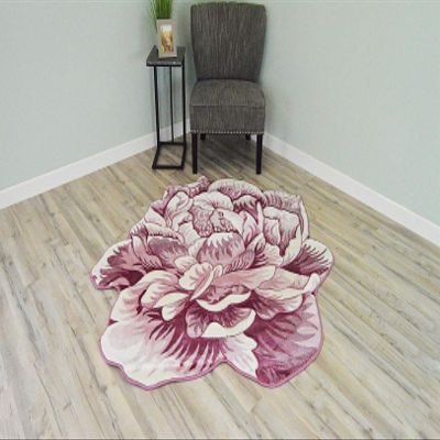 Flower Rug 2ft Round Area Rugs Cute Plush Flower Shaped Rug Circle Girly for Bedroom Floor Living Room Carpet 302 Pink