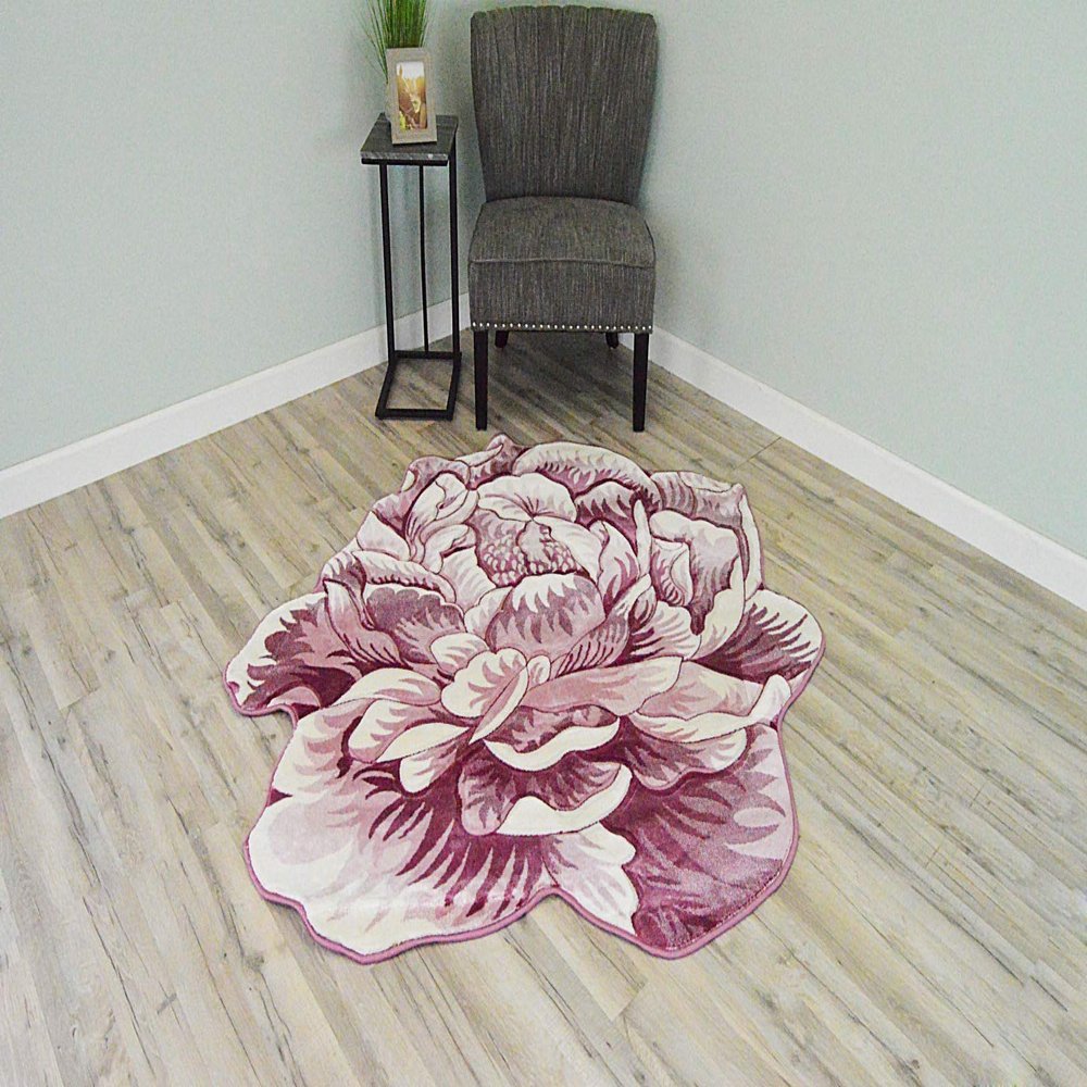 Flower Rug 2ft Round Area Rugs Cute Plush Flower Shaped Rug Circle Girly for Bedroom Floor Living Room Carpet 302 Pink