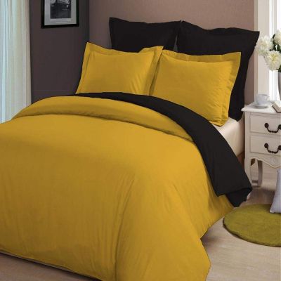 LINEN CLUB BEDDING Soft Luxurious 3-Piece Quilt Reversible Duvet Set with Corner Ties 100% Cotton 400 Thread Count Comforter Cover Set Solid (Twin/Twin XL, Gold & Black)