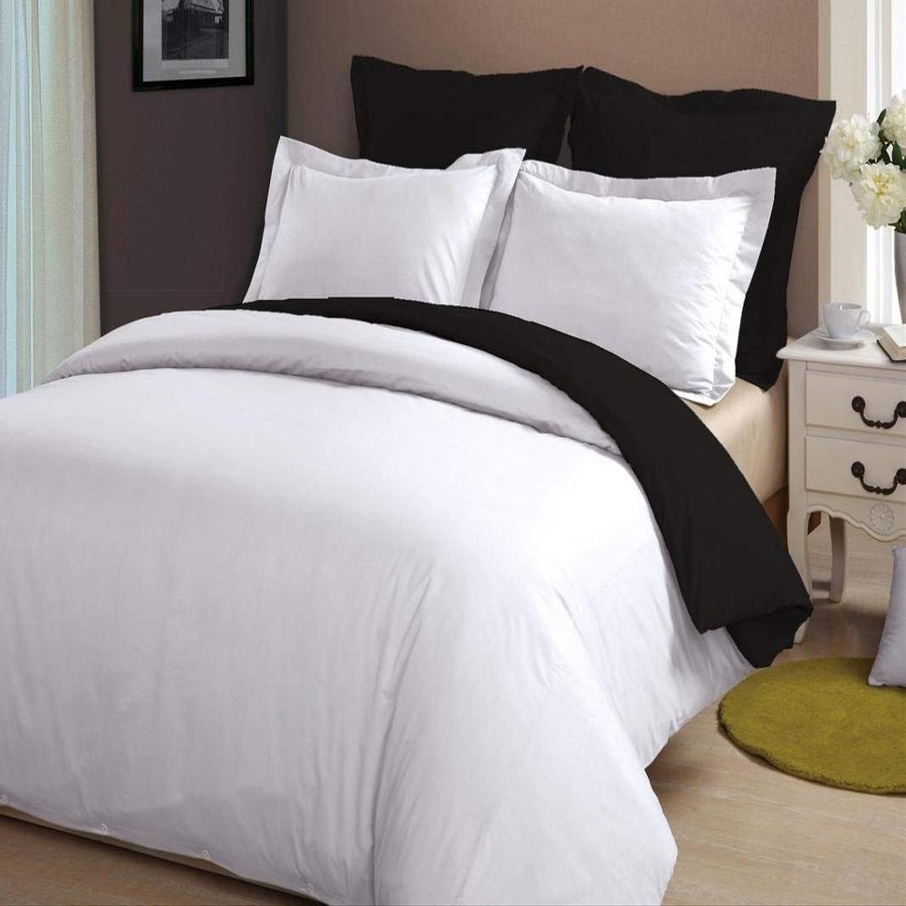 LINEN CLUB BEDDING Soft Luxurious 3-Piece Quilt Reversible Duvet Set with Corner Ties 100% Cotton 400 Thread Count Comforter Cover Set Solid (Twin/Twin XL, White & Black)