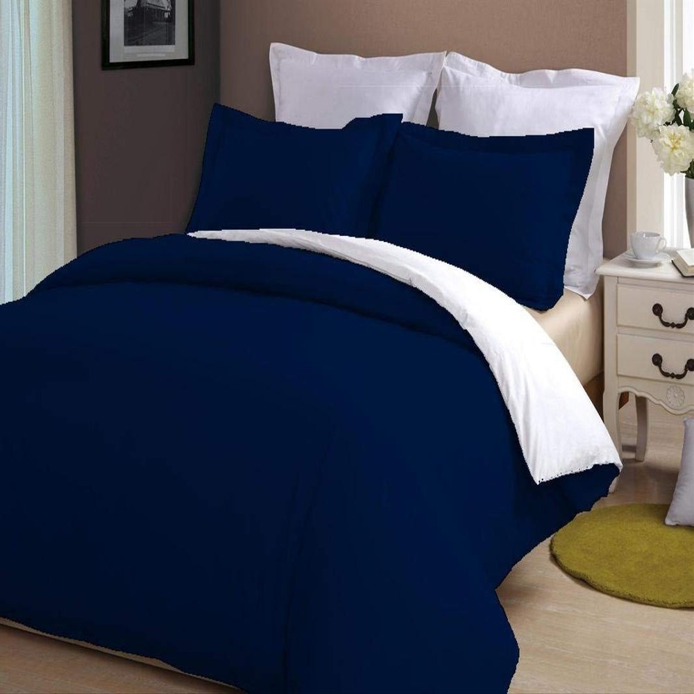 LINEN CLUB BEDDING Soft Luxurious 3-Piece Quilt Reversible Duvet Set with Corner Ties 100% Cotton 400 Thread Count Comforter Cover Set Solid (Twin/Twin XL, Royal Blue & White)