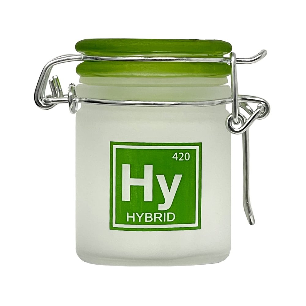 Airtight Glass Herb Mini Stash Jar with Clamping Lid in Choice of Design (Hybrid, Small)