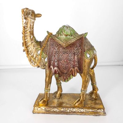 2102 Bronze, Green & Light Burgundy Camel Figurine Home Decorative