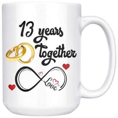 13th Wedding Anniversary For Him And Her, 13th Anniversarys For Her Him, 13th Anniversary Mug For Husband & Wife, 13 Years Together, Married 13 Years, 13 Years Couple (15 oz)