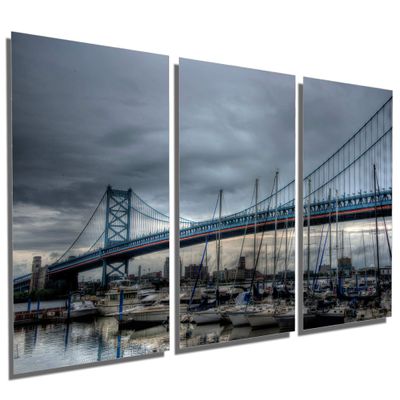 72 x 36 TOTAL - Ben Franklin Bridge Philadelphia Metal Print wall art. 3 Panel split, Triptych. HD aluminum panels