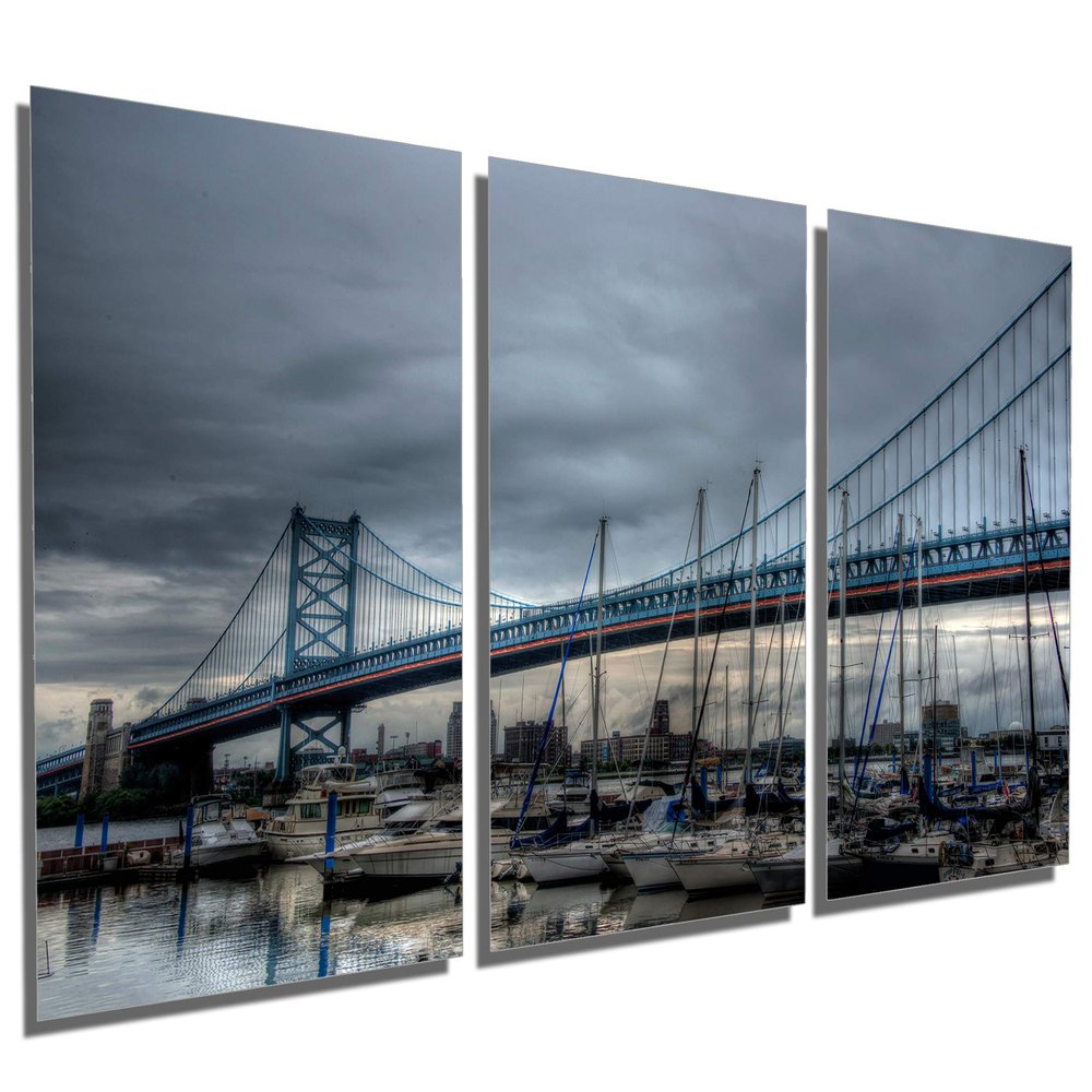72 x 36 TOTAL - Ben Franklin Bridge Philadelphia Metal Print wall art. 3 Panel split, Triptych. HD aluminum panels
