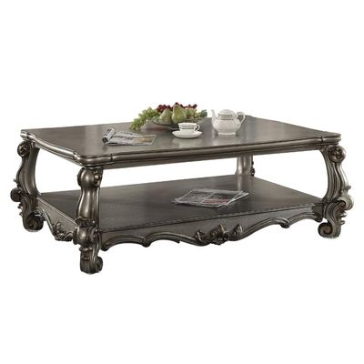 Benjara Benzara Wooden Coffee Table With Vintage Style Oversized Legs, Silver,