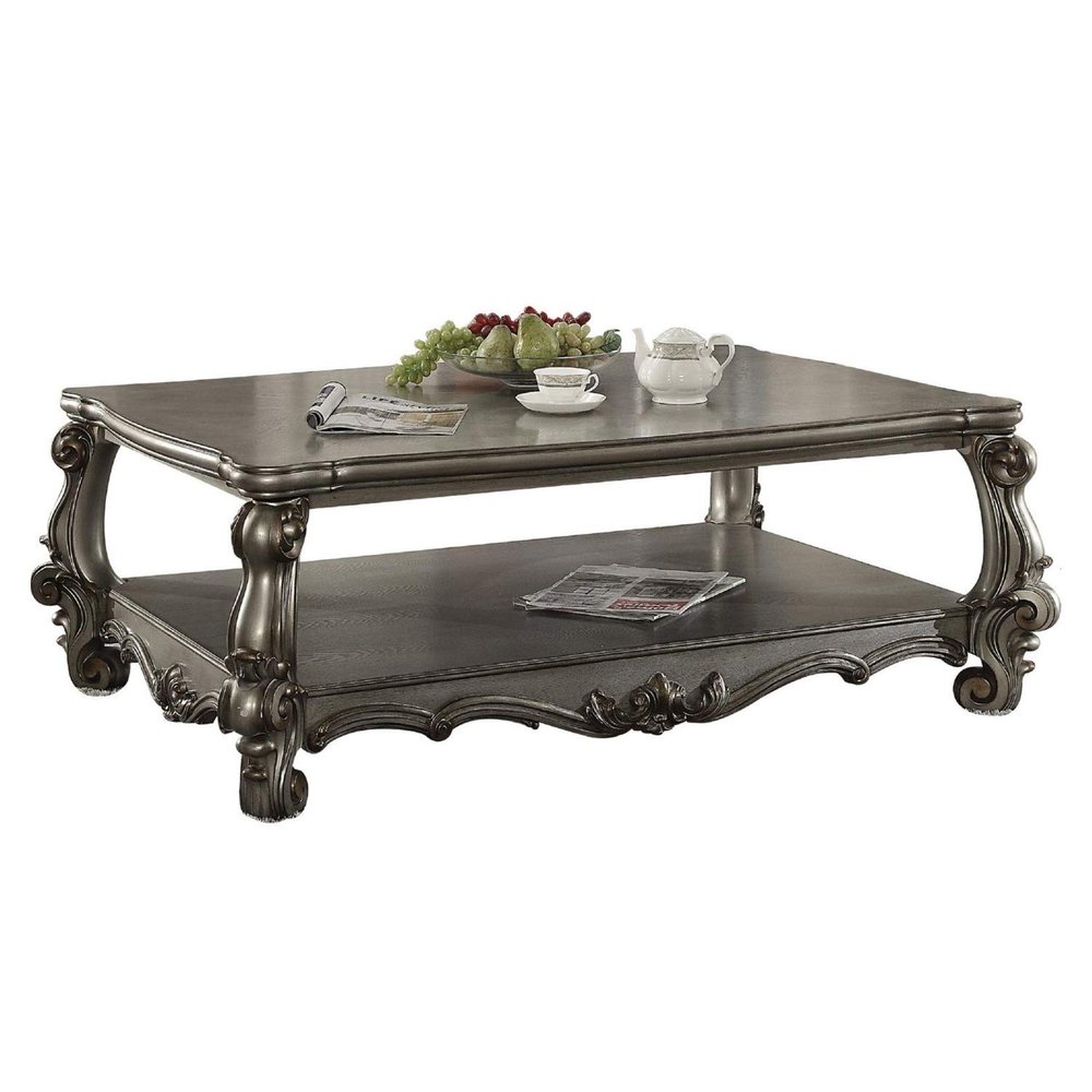 Benjara Benzara Wooden Coffee Table With Vintage Style Oversized Legs, Silver,