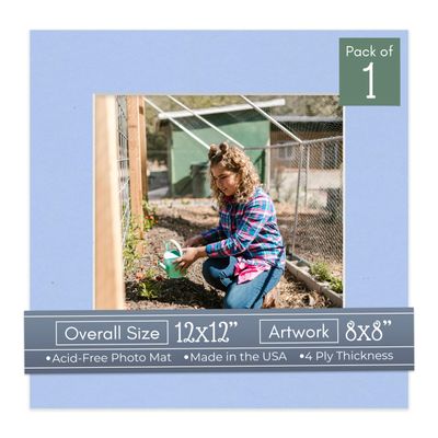 CountryArtHouse Baby Blue Acid Free 12x12 Picture Frame Mats with White Core Bevel Cut for 8x8 Pictures - Fits 12x12 Frame - One Mat